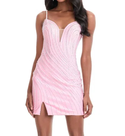 Ashleylauren Tight Beaded Hoco Dress In Ice Pink In Multi
