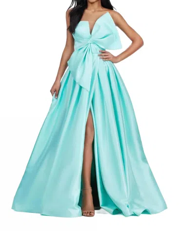 Ashleylauren V-neck Oversized Bow Prom Ballgown In Aqua In Blue