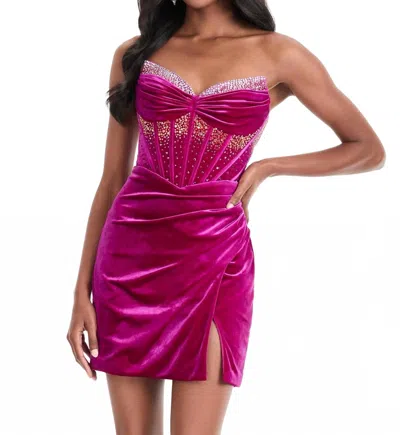 Ashleylauren Velvet Mini Dress In Berry In Pink