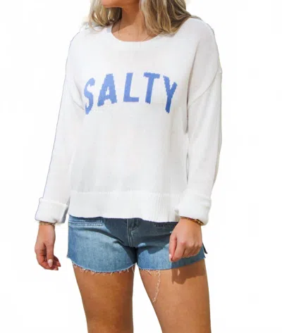 Ashley's Clothing Design Women's Salty Knit Sweater In White, Blue