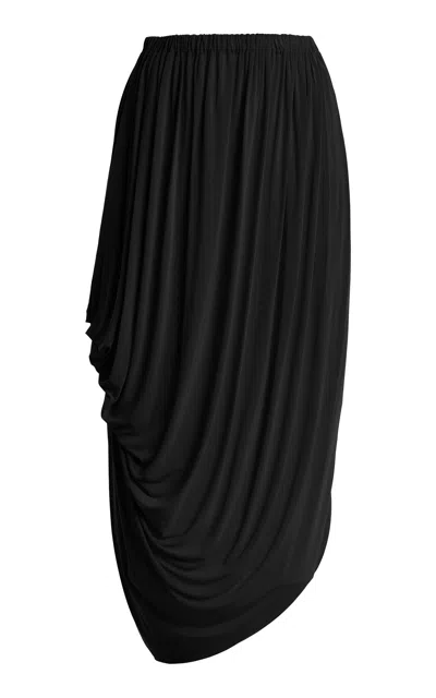 Ashlyn Asymmetrical Cascade Jersey Midi Dress In Black
