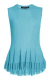 Ashlyn Bennett Pleated Hem Peplum Crewneck In Blue