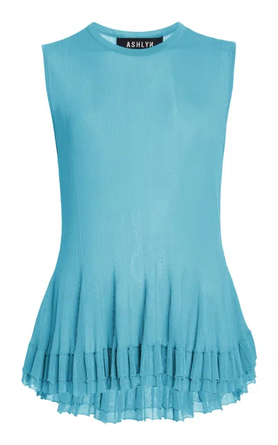Ashlyn Bennett Pleated Hem Peplum Crewneck In Blue