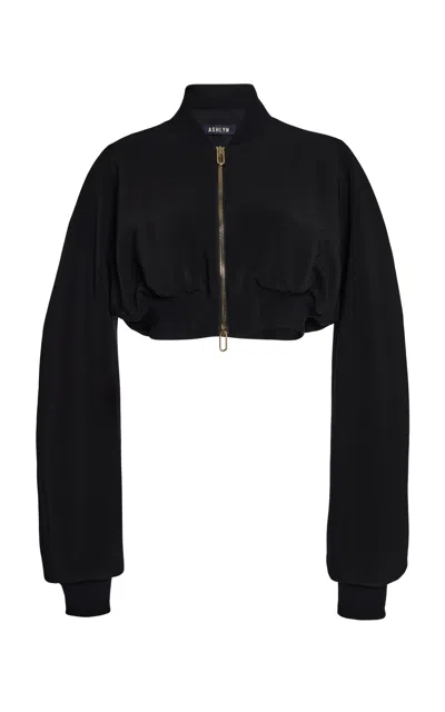 Ashlyn Carter Micro Cropped Bomber In Black