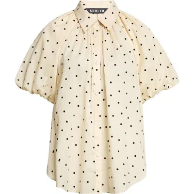 Ashlyn Charlie Flocked Polka Dot Cotton Button-up Shirt In Multi