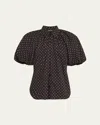 Ashlyn Charlier Printed Balloon-sleeve Blouse In Black