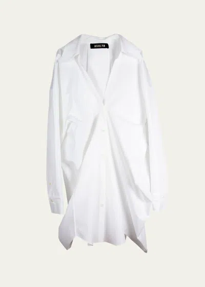 Ashlyn Claire Poplin Oversized Button Down Blouse In White