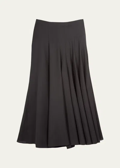 Ashlyn Corbett Pleated Maxi Wool Skirt In Black