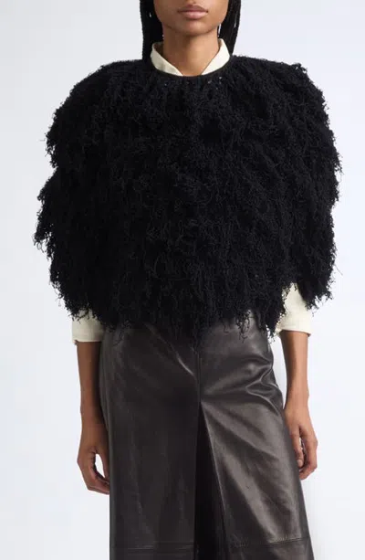 Ashlyn Curly Cropped Merino Wool Pullover In Black