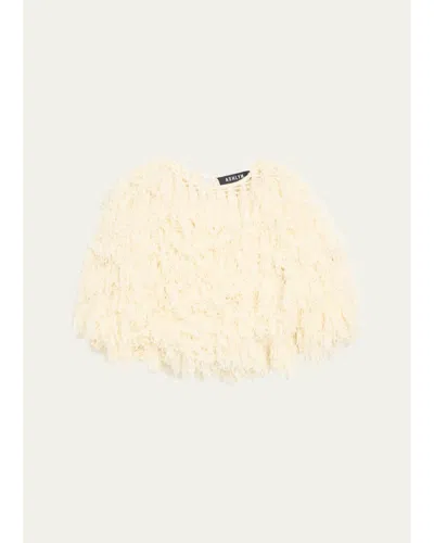 Ashlyn Curly Fringe Crop Sweater In White