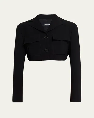 Ashlyn Elizabeth Flap-pocket Buttoned Jacket In Black