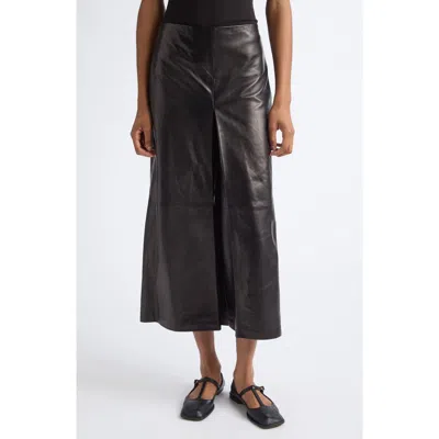 Ashlyn Emerson Leather Wide Leg Cropped Pants In Black