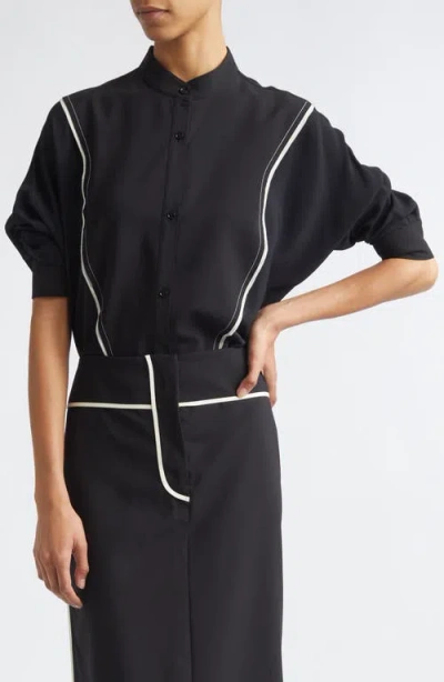 Ashlyn Eskil Outlined Bib Button-up Shirt In Black