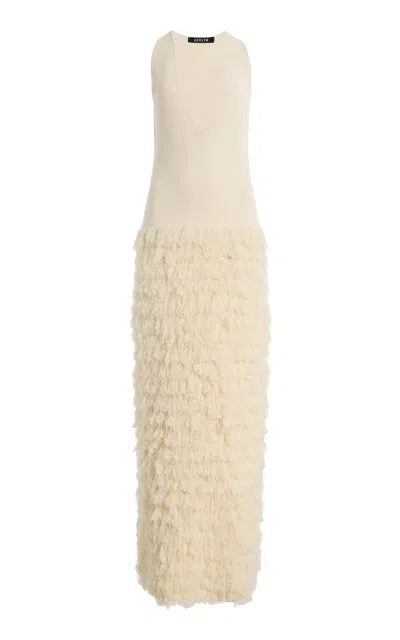 Ashlyn Fringed Knit Gown In Neutral