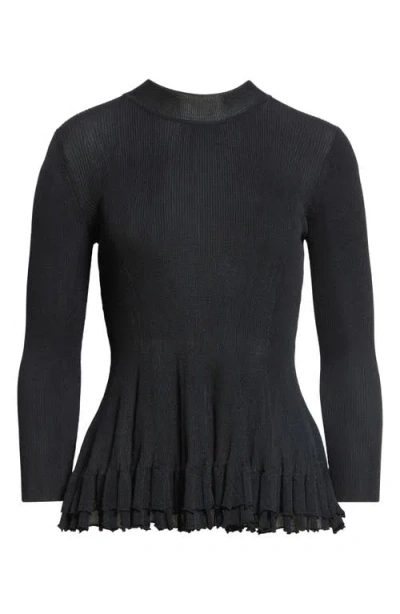 Ashlyn Garrett Peplum Ruffle Hem Mock Neck Top In Black