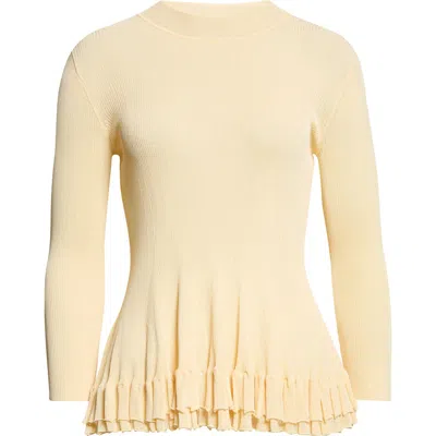 Ashlyn Garrett Peplum Ruffle Hem Mock Neck Top In Brown