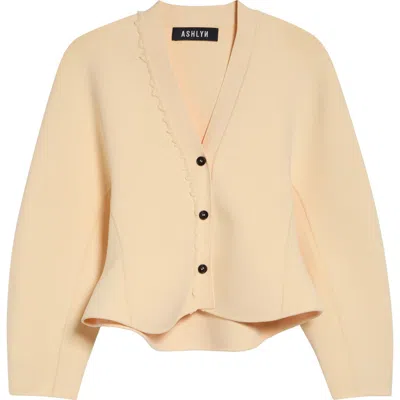 Ashlyn Henry Asymmetric Ruffle Cardigan In Brown