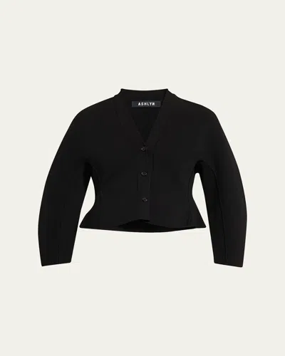 Ashlyn Henry Cropped Fine Knit Cardigan In Black