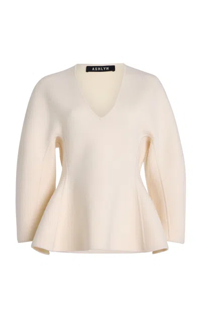 Ashlyn Henry Wool Peplum Top In Ivory