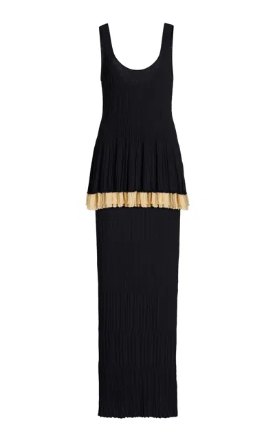 Ashlyn Kishi Pleated-layered Gown In Black