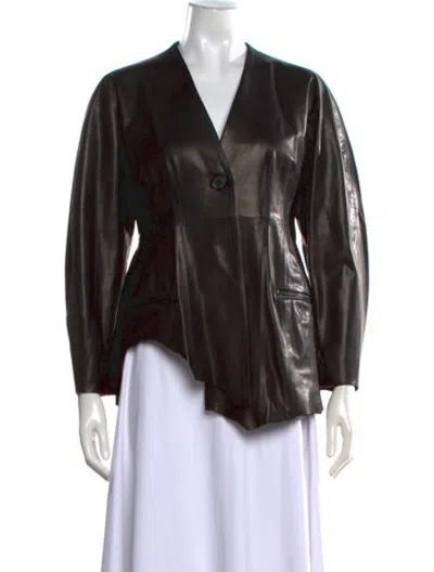 Pre-owned Ashlyn Leather V-neck Top W/ Tags In Black
