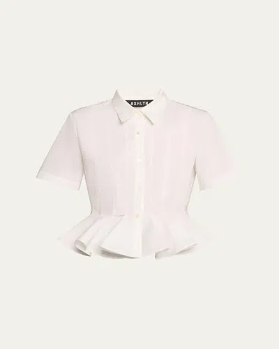 Ashlyn Lulu Half-sleeve Peplum Blouse In White
