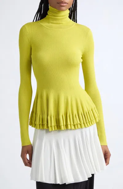 Ashlyn Merritt Merino Wool & Silk Peplum Turtleneck In Yellow