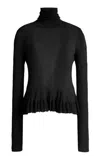 Ashlyn Merritt Sheer-hem Peplum Turtleneck In Black