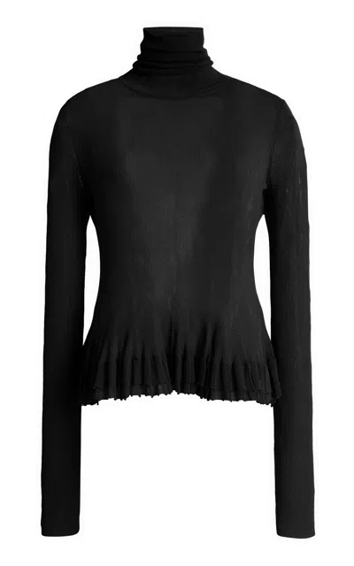 Ashlyn Merritt Sheer-hem Peplum Turtleneck In Black