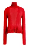 Ashlyn Merritt Sheer-hem Peplum Turtleneck In Red