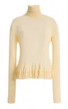 Ashlyn Merritt Sheer-hem Peplum Turtleneck In White