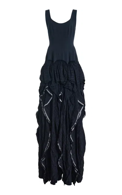 Ashlyn Panelled Crepe Gown In Black