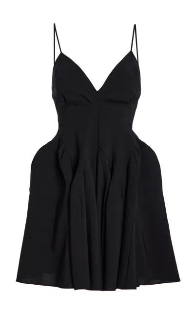 Ashlyn Perry Pleated Wool Mini Dress In Black