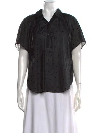 Pre-owned Ashlyn Polka Dot Print Short Sleeve Blouse W/ Tags In Black