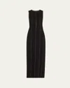 Ashlyn Rhett Long Contrast Topstitching Dress In Black