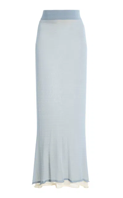 Ashlyn Sheer Layered Knit Midi Skirt In Blue
