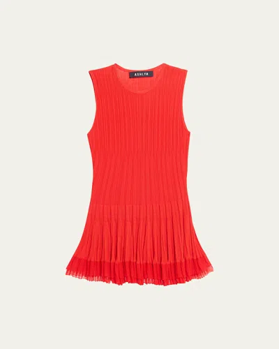 Ashlyn Shino Ruffle Rib Knit Tank Top In Red