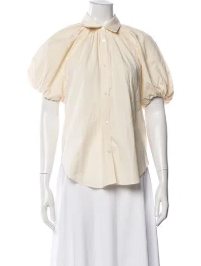 Pre-owned Ashlyn Short Sleeve Button-up Top In Neutrals