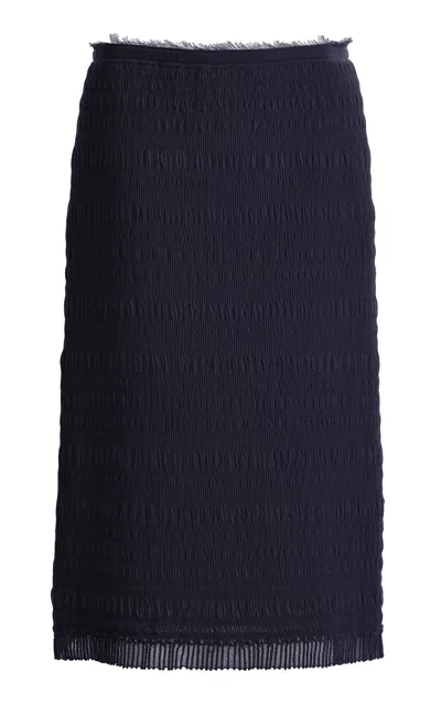 Ashlyn Smocked Knit Midi Skirt In Blue