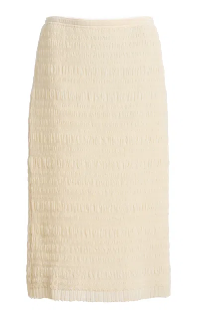 Ashlyn Smocked Knit Midi Skirt In Neutral
