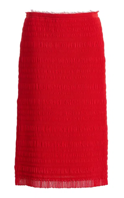 Ashlyn Smocked Knit Midi Skirt In Red