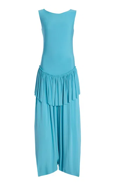Ashlyn Teriot Gathered-peplum Jumpsuit In Blue