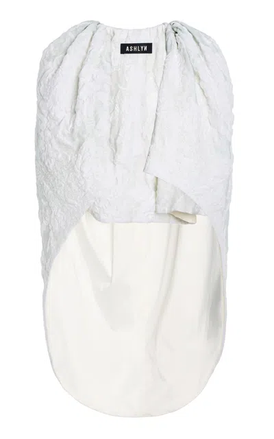 Ashlyn Urna Silk Jacquard Long Cape In White