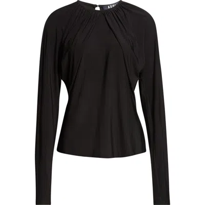 Ashlyn Vion Long Sleeve Draped Top In Black