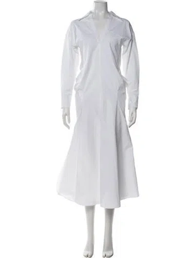 Pre-owned Ashlyn V-neck Knee-length Dress In White