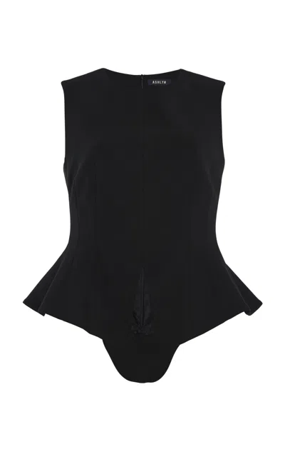 Ashlyn William Twill Peplum Top In Black