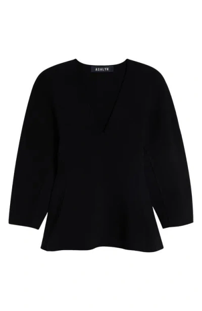 Ashlyn William V-neck Knit Blouse In Black