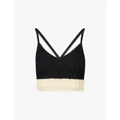 Ashlyn Womens Black Ivory Kimi Contrast-hem Knitted Bralette In White