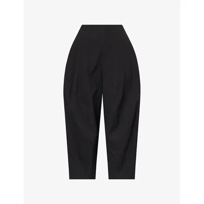 Ashlyn Womens Black Pallin Pleated Cropped-leg Cotton Trousers