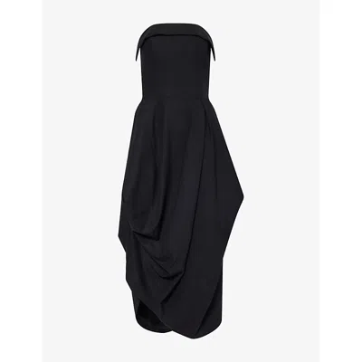 Ashlyn Womens Evelin Asymmetric Draped Wool Dress Black In Brown